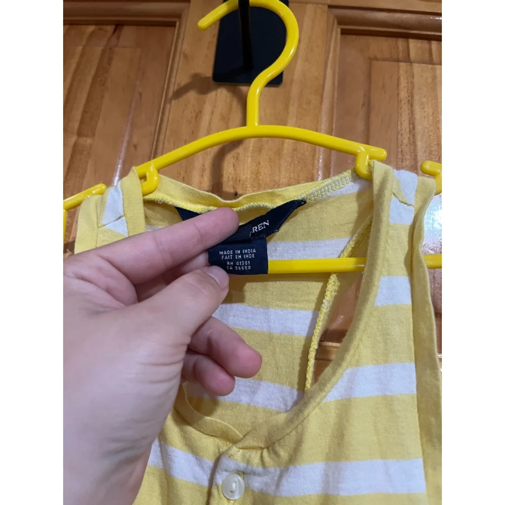 Ralph Lauren Toddler Girl Tank Top 3T Yellow White Striped Sleeveless Polo Logo